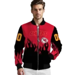 customized kansas city chiefs flame border red black bomber jacket best selling