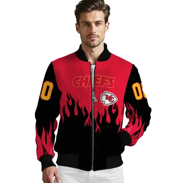 customized kansas city chiefs flame border red black bomber jacket high quality
