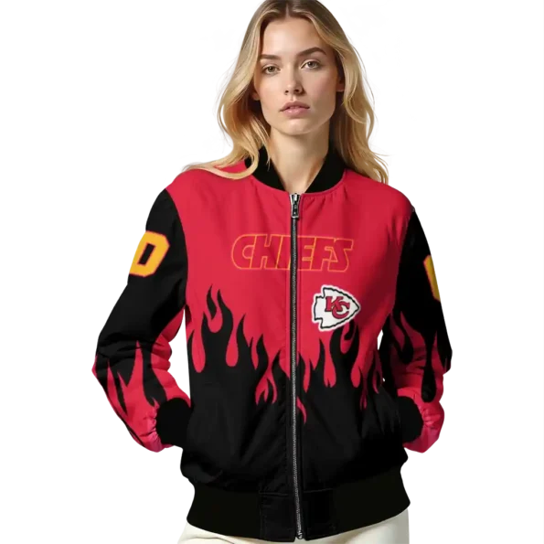 customized kansas city chiefs flame border red black bomber jacket latest model