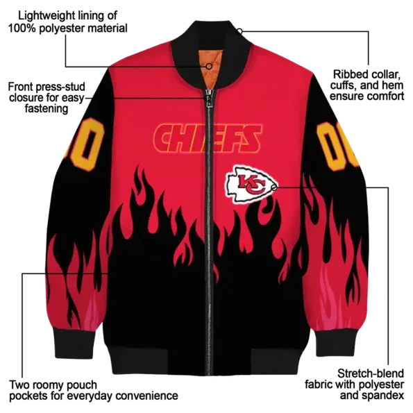 customized kansas city chiefs flame border red black bomber jacket new arrival