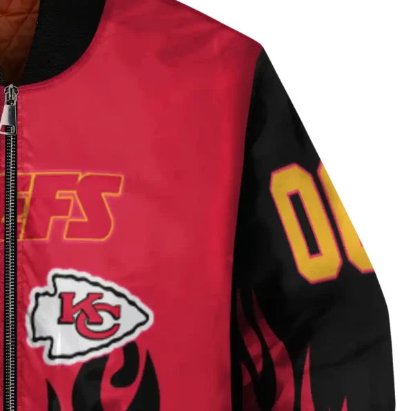 customized kansas city chiefs flame border red black bomber jacket premium grade