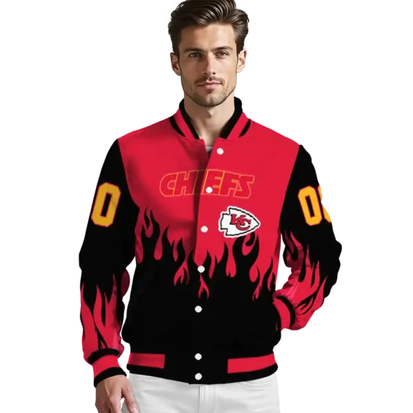 customized kansas city chiefs flame border red black varsity jacket high quality.webp