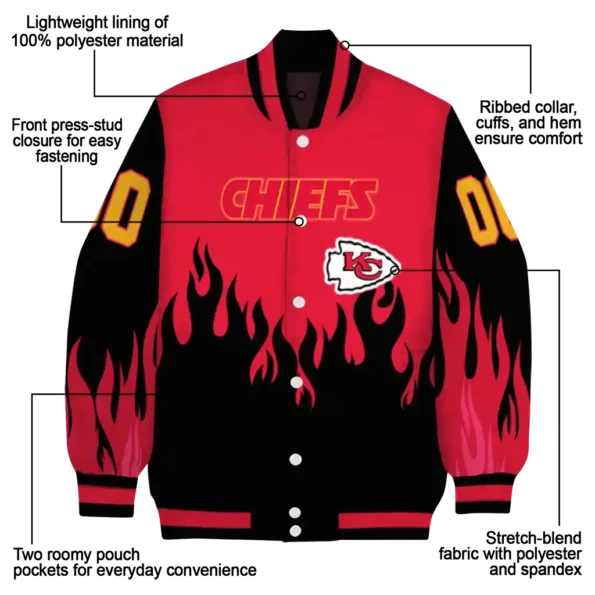 customized kansas city chiefs flame border red black varsity jacket new arrival.webp