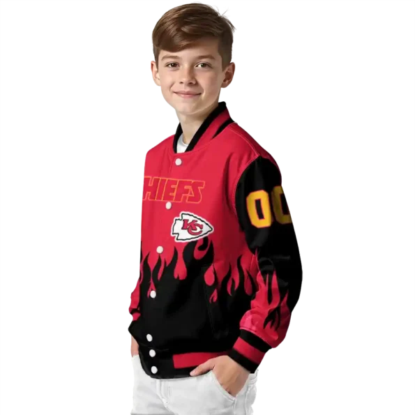 customized kansas city chiefs flame border red black varsity jacket trendy.webp