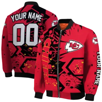 customized kansas city chiefs hexagon cluster red black bomber jacket fashion forward