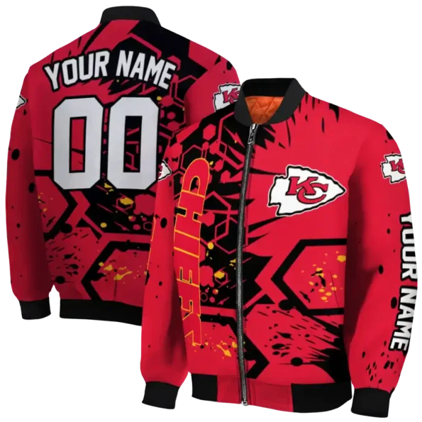customized kansas city chiefs hexagon cluster red black bomber jacket fashion forward