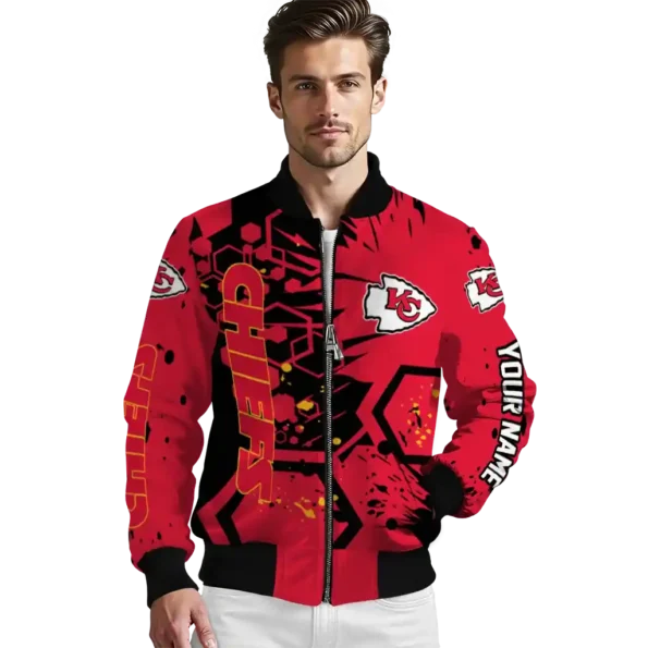 customized kansas city chiefs hexagon cluster red black bomber jacket high quality