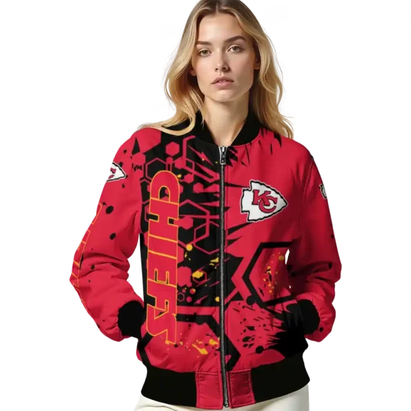 customized kansas city chiefs hexagon cluster red black bomber jacket latest model