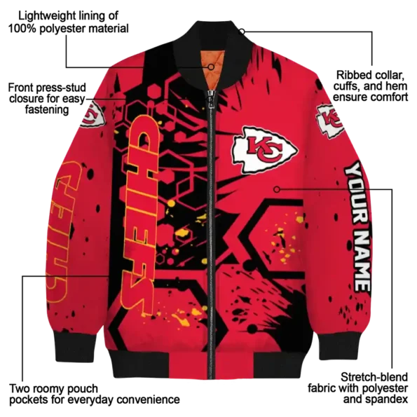 customized kansas city chiefs hexagon cluster red black bomber jacket new arrival