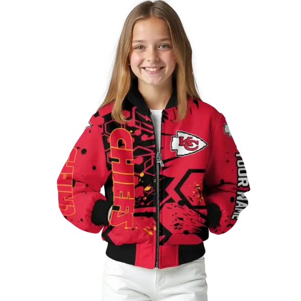 customized kansas city chiefs hexagon cluster red black bomber jacket top rated