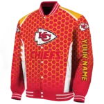 customized kansas city chiefs hexagon grid red varsity jacket best selling