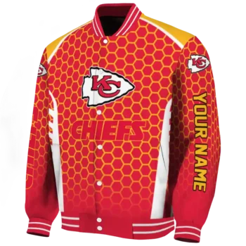 customized kansas city chiefs hexagon grid red varsity jacket best selling