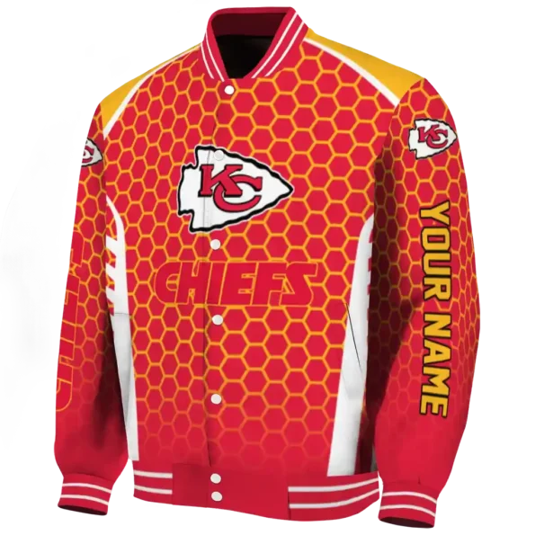 customized kansas city chiefs hexagon grid red varsity jacket best selling