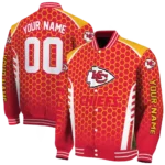 customized kansas city chiefs hexagon grid red varsity jacket best selling