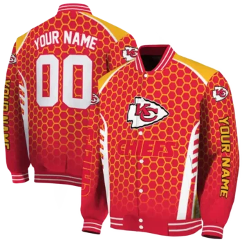 customized kansas city chiefs hexagon grid red varsity jacket fashion forward