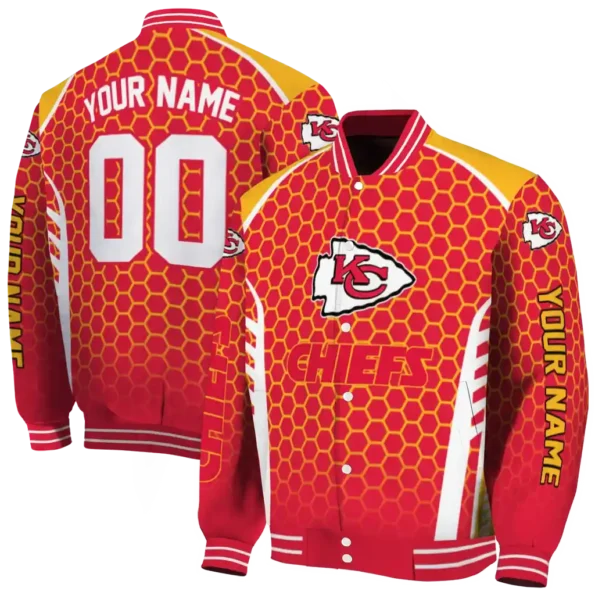 customized kansas city chiefs hexagon grid red varsity jacket fashion forward