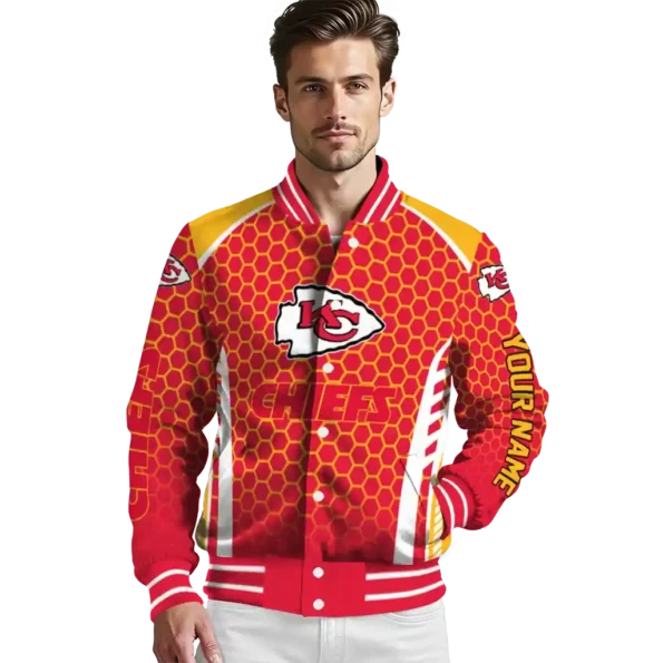 customized kansas city chiefs hexagon grid red varsity jacket high quality