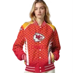 customized kansas city chiefs hexagon grid red varsity jacket best selling