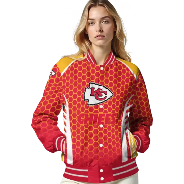 customized kansas city chiefs hexagon grid red varsity jacket latest model