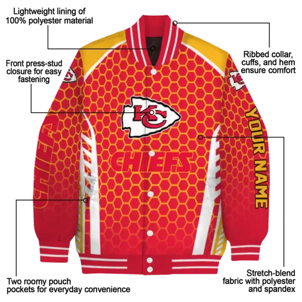 customized kansas city chiefs hexagon grid red varsity jacket new arrival