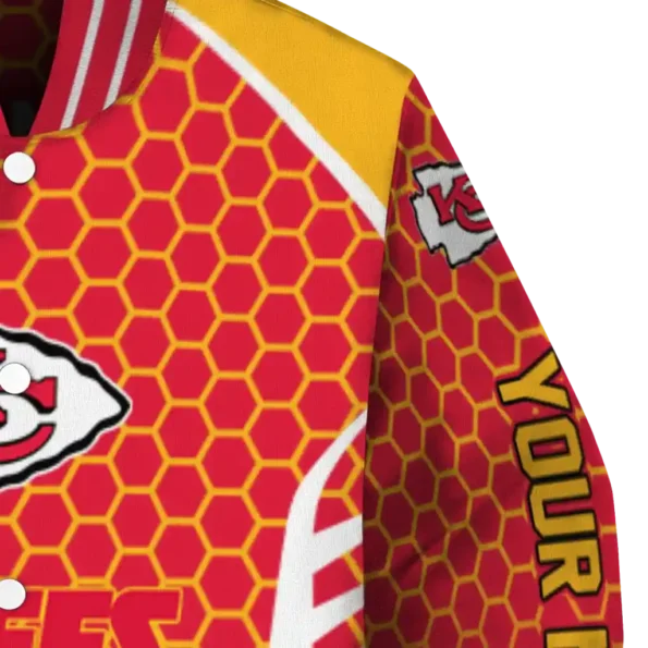 customized kansas city chiefs hexagon grid red varsity jacket premium grade