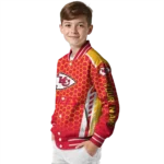 customized kansas city chiefs hexagon grid red varsity jacket best selling