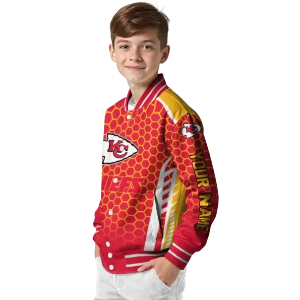 customized kansas city chiefs hexagon grid red varsity jacket trendy