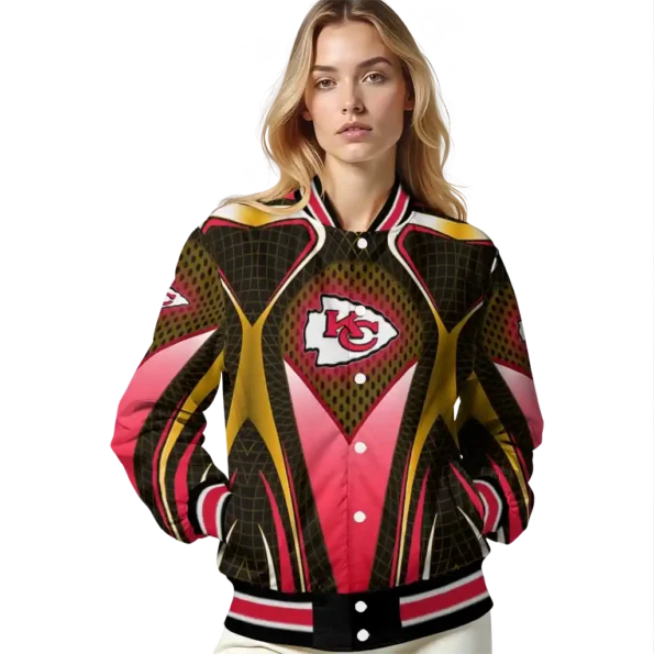 customized kansas city chiefs mesh chest gold crocs black varsity jacket latest model