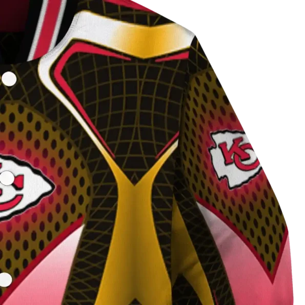 customized kansas city chiefs mesh chest gold crocs black varsity jacket premium grade
