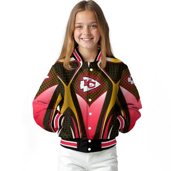 customized kansas city chiefs mesh chest gold crocs black varsity jacket top rated