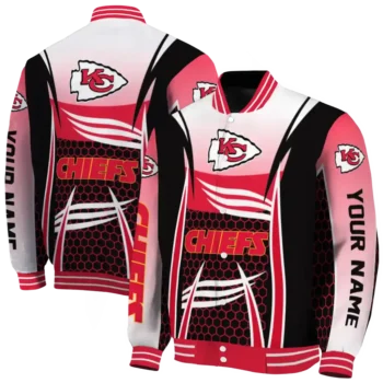 customized kansas city chiefs mesh effect red black varsity jacket fashion forward