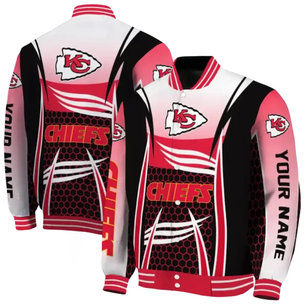 customized kansas city chiefs mesh effect red black varsity jacket fashion forward