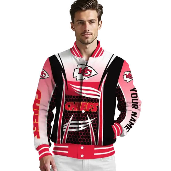 customized kansas city chiefs mesh effect red black varsity jacket high quality