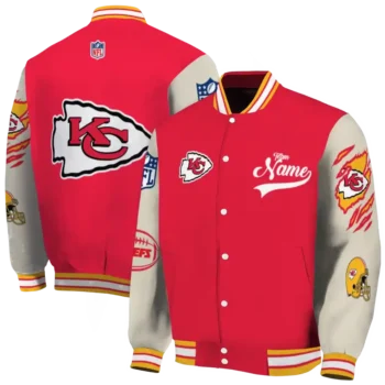 customized kansas city chiefs razorback outline red nude varsity jacket fashion forward