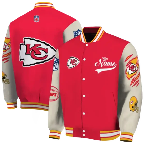 customized kansas city chiefs razorback outline red nude varsity jacket fashion forward