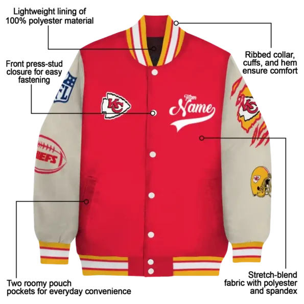 customized kansas city chiefs razorback outline red nude varsity jacket new arrival