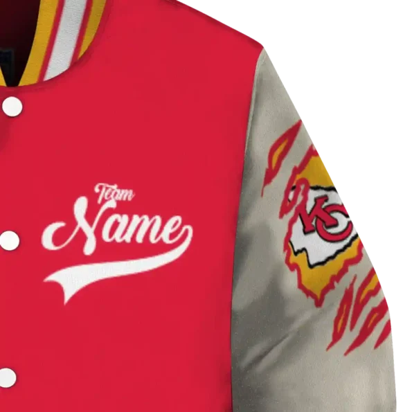 customized kansas city chiefs razorback outline red nude varsity jacket premium grade