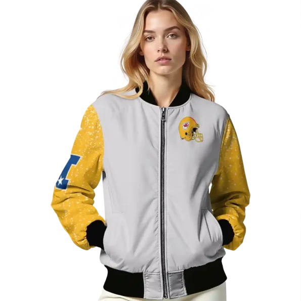 customized kansas city chiefs speckled arms red gray bomber jacket latest model