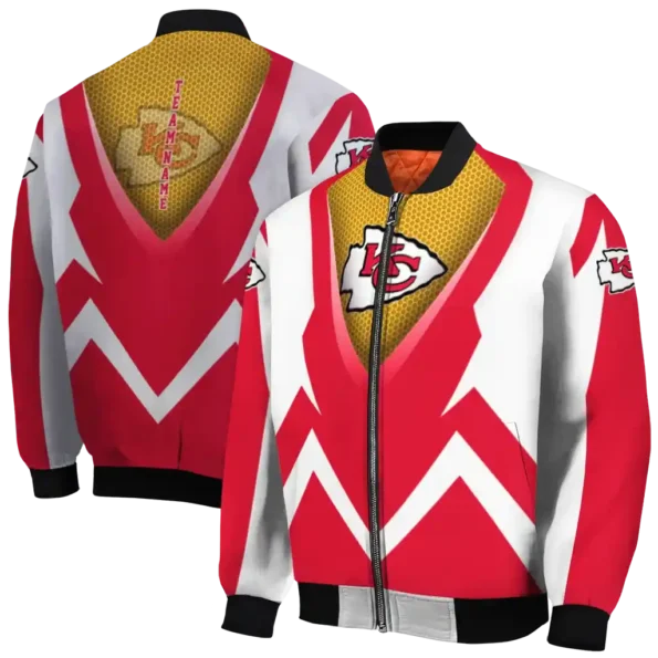 customized kansas city chiefs v stripes red white bomber jacket fashion forward