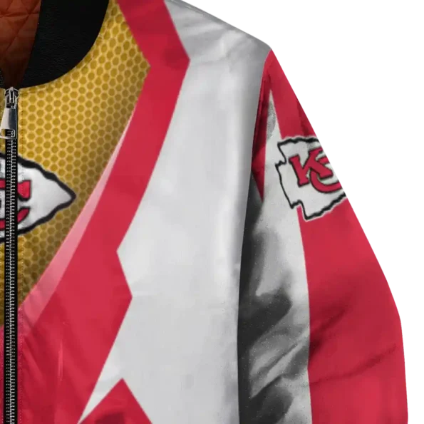 customized kansas city chiefs v stripes red white bomber jacket premium grade