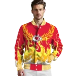 customized kansas city chiefs winged blaze red white varsity jacket best selling