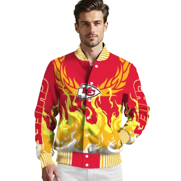 customized kansas city chiefs winged blaze red white varsity jacket high quality