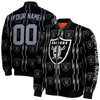 customized las vegas raiders bolt stripe black bomber jacket fashion forward