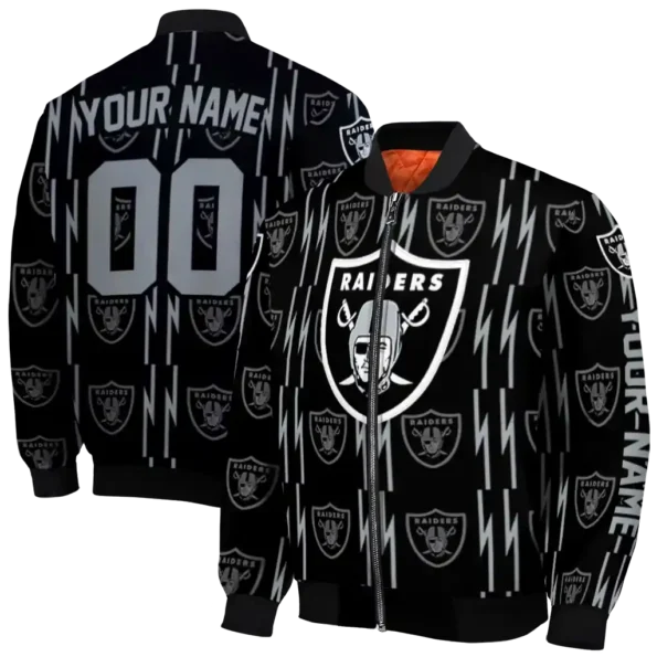 customized las vegas raiders bolt stripe black bomber jacket fashion forward