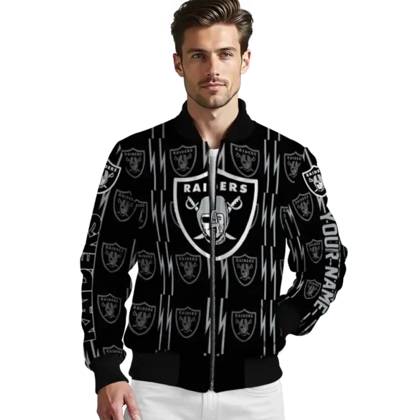 customized las vegas raiders bolt stripe black bomber jacket high quality