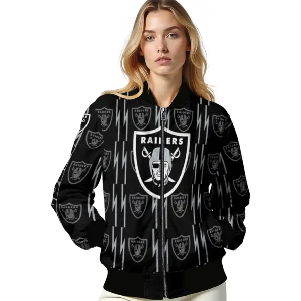 customized las vegas raiders bolt stripe black bomber jacket latest model