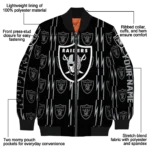 customized las vegas raiders bolt stripe black bomber jacket best selling