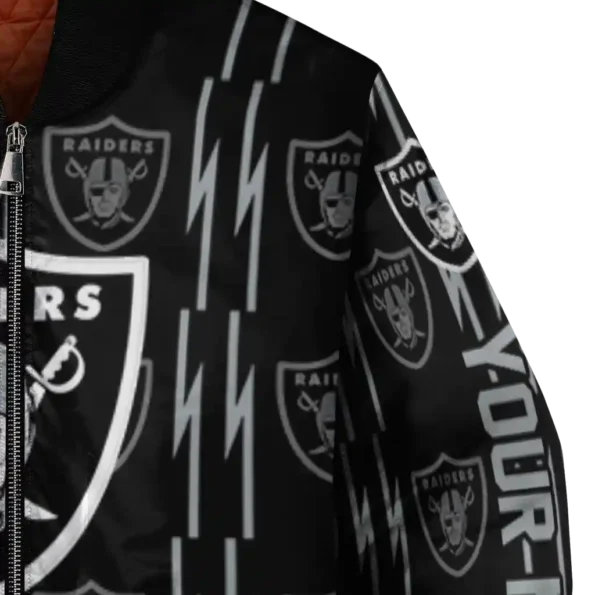 customized las vegas raiders bolt stripe black bomber jacket premium grade