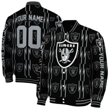 customized las vegas raiders bolt stripe black varsity jacket fashion forward