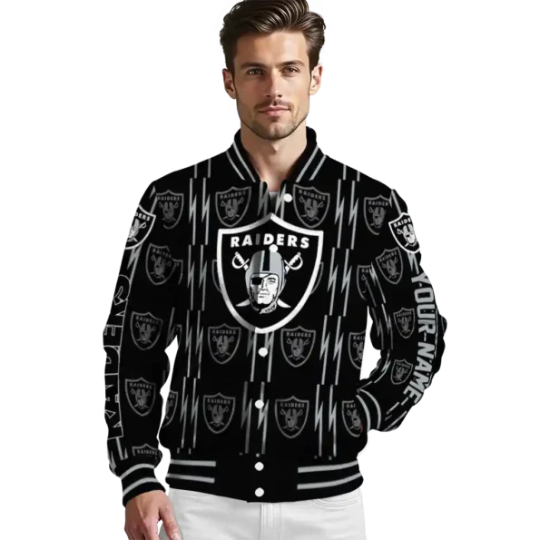 customized las vegas raiders bolt stripe black varsity jacket high quality